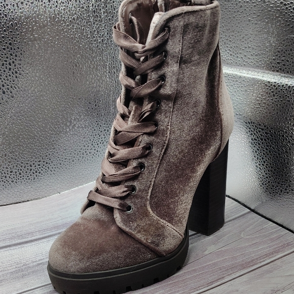 Steve Madden Shoes - Steve Madden Velvet Lace-Up Heeled Boots - Taupe